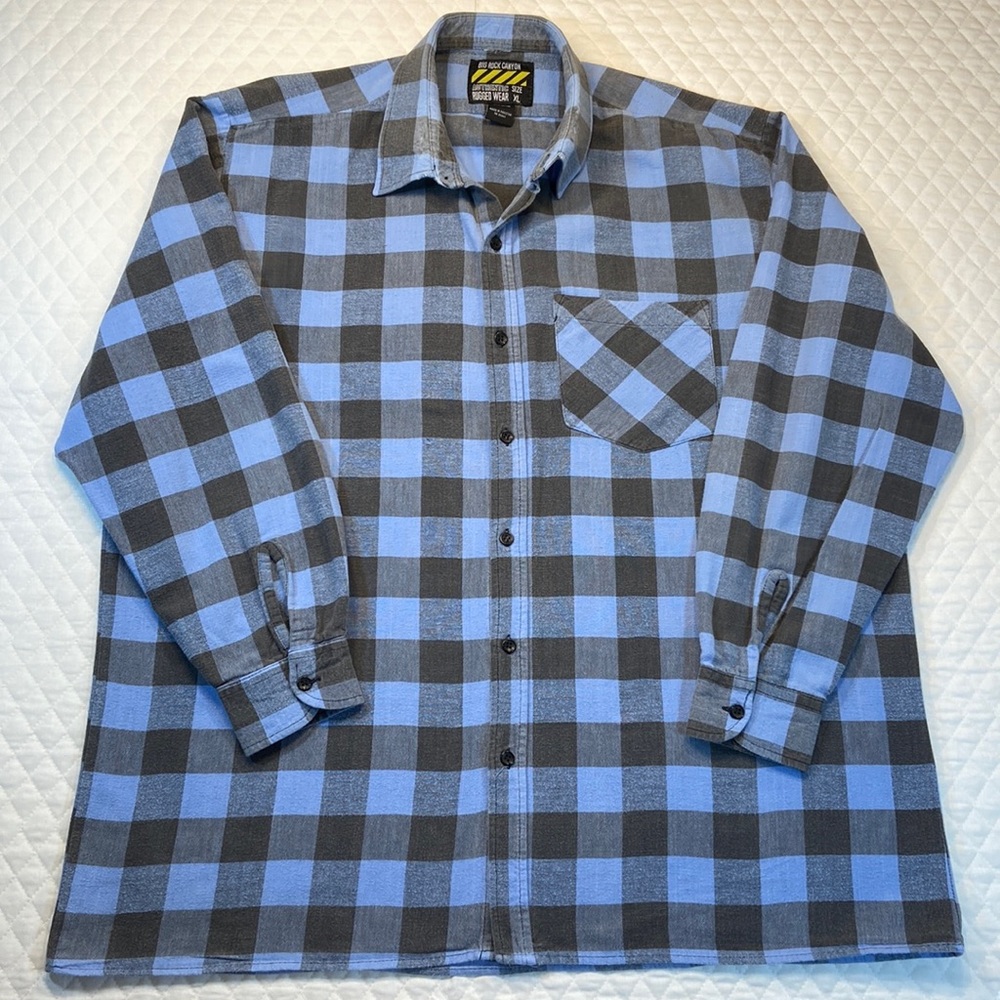 Big Rock Canyon Authentic Rugged Wear. XL. Distressed Blue & Gray Flannel.